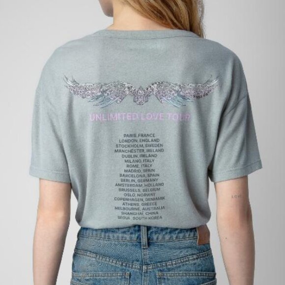 Zadig & Voltaire Marta Tee Blue Beaded Skull Wings Graphic Shirt Womens - Picture 3 of 4